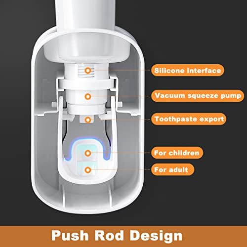 Toothpaste Dispenser Wall Mounted - Hands Free Toothpaste Squeezer for Kids and Adult - Toothpaste Holder with 2 Pack Stickers - Bathroom Accessories Easy to Clean(Grey)