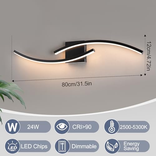 Image of 31.5 inch Modern Bathroom Vanity Light Black Lights Fixtures Dimmable 5CCT Led Bathroom Light Fixture Over Mirror Modern Wall lamp for Cabinet Hallway