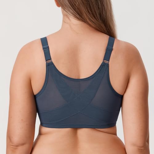 Image of DELIMIRA Women's Front Closure Posture Lace Bras | Full Coverage, Plus Size, Underwire, No Padding Unlined