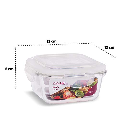 Kit 6 Potes Vidro Hermético Trava Quadrado 520ml Marmita