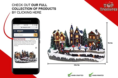 Large Animated Christmas Village Skating Town - Lighted Resin Musical Snow Scene with 4 Moving Skaters and Adapter