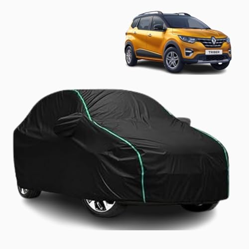 Image of 100% Waterproof Car Body Cover Compatible with Renaults Triber (2015 to 2026), with Mirror Pockets, Long Lasting Strong Durable Material, Bottom Elastic Triple Stitched (Black)