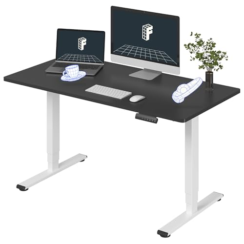 Image of FLEXISPOT E6 3-Stage Dual Motor Electric Standing Desk 55 x 28 Sit Stand Up Desk, Holds 220 lbs, Adjustable Height w /Memory Presets, One-Piece Black Desktop & White Frame, Ships in 2 Boxes