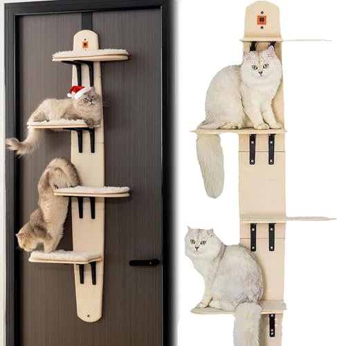 SUCRFXJ Estante for Gatos for Colgar sobre la Puerta, Estante for Gatos for Colgar en la Puerta, Torre trepadora Colgante for Gatos de 4 Niveles, Percha y trepador for Gatos sobre la Puerta, Estante