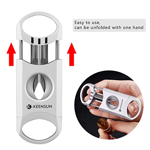 Keensun Zinc Alloy V-Cut Cigar Cutter (Silver), 60 Ring Gauge, 420J2 Stainless Steel V-Cut Blade & Cigar Holder (2 In 1) In Gift Box #TOP6