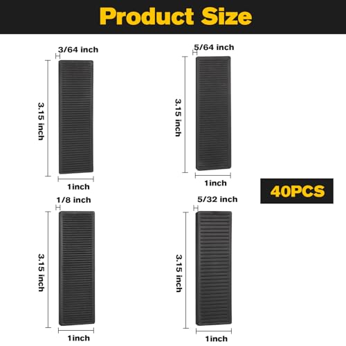 Image of 40 Pcs Solid Plastic Shims for Leveling, Flat Drywall Shims for Leveling, 3 /64, 5 /64, 1 /8, 5 /32 Inch (Black)