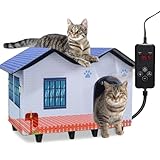 NAMOTEK Large Elevated Heated Cat Houses for Indoor/Outdoor Cats with Heated Cat Bed Waterproof， Insulated Providing Safe Feral Cats, Easy to Assemble Large (23" x 13" x 18")