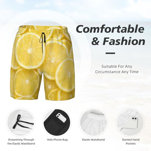 Maillot de bain jaune imprimé citron à séchage rapide avec poches pratiques