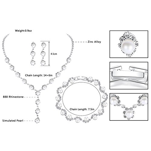 Mecresh Bridal Women Pearl Crystal Jewelry Sets For Wedding - (1 Set Earrings,1 Pcs Necklace, 1Pcs Bracelet) #TOP1