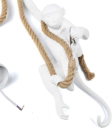 Cncest Monkey Pendant Lights Vintage Resin Hemp Rop Creative Chandeliers Lights Decorative Hanging Light Fixture Dining Living Room Bedroom Bar Cafe (White) #TOP2