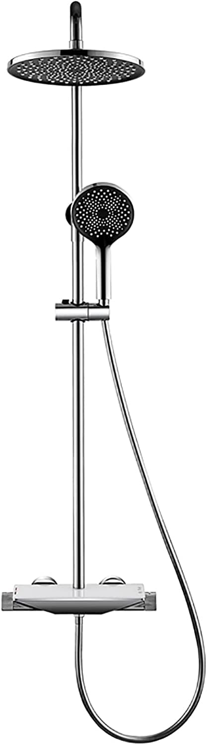 AYCDL Shower System Thermostatic Shower Faucet Set 10 inches Shower Combo Set Wall Mounted Rain Mixer Combo Set with Waterfall Tub Spout, Round Rain Shower Head, 3 Mo,Chrome