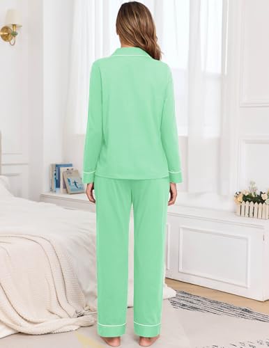 Image of Veseacky 100% Cotton Women's Pajama Set Long Sleeve Button Down Sleepwear Soft Pjs Lounge Sets Nightwear Pjs XS-XXL