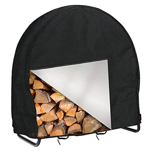 IC ICLOVER Firewood Log Hoop Cover, 40 Inch Outdoor Heavy Duty 420D Oxford Waterproof and Weather Resistant Patio Log Rack Cover,Wood Polyester Fabric Storage Holder Cover with Zipper
