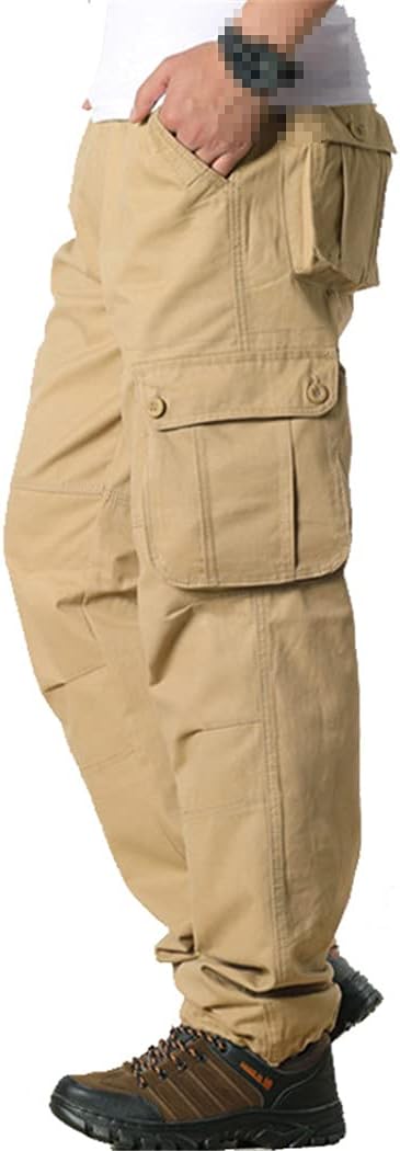 KEHAIOO Men's Cargo Pants, Casual Multi Pockets Military Tactical Pants, Loose Straight Slacks Long Trousers Plus Size