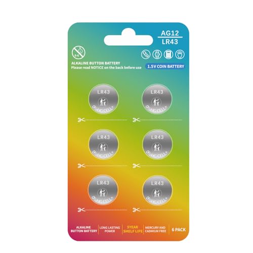 Baterías alcalinas botón AG12 LR43 1.5V 6 unidades miniatura 1