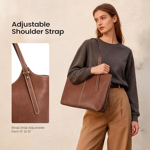 Bolso Tote de cuero genuino para mujer con correa ajustable miniatura 3