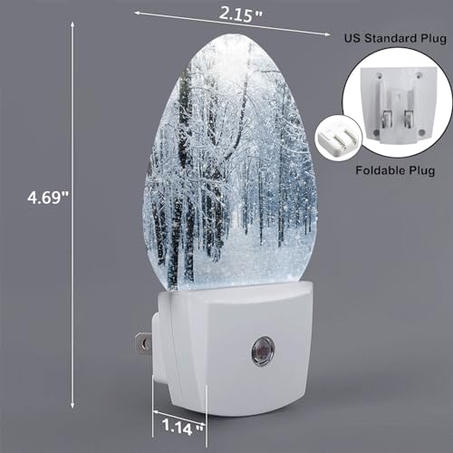 Image of Winter Night Light Snow Covered Trees LED Dusk to Dawn Plug-in Nightlight Auto Sensor for Bedroom Bathroom Hallway Living Room