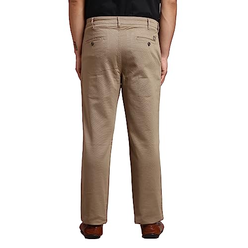 Image of Colorplus Men's Cotton Blend Solid Piece Dyed Pattern Tailored Fit Flat Front Casual Trouser