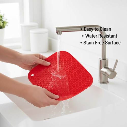 Image of Signamio Silicone Mat for Kitchen - Pack of 4 Square Heat Resistant Coasters for Dining Table for Hot Pots - Durable Trivet Heat Mats for Added Protection and Style
