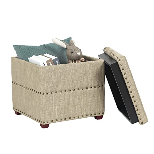 Asense Modern Fabric Storage Ottoman Footrest with Removable Lid Padded Seat Side Tables for Bedroom Living Room Porch