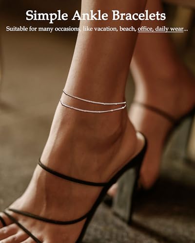 Image of FUNEIA Gold Silver Ankle Bracelets for Women Waterproof 14K Gold Plated Anklets for Women Non Tarnish Dainty Layered Beaded Heart Anklet Set Summer Beach Foot Chain Jewelry Gifts Trendy Stuff