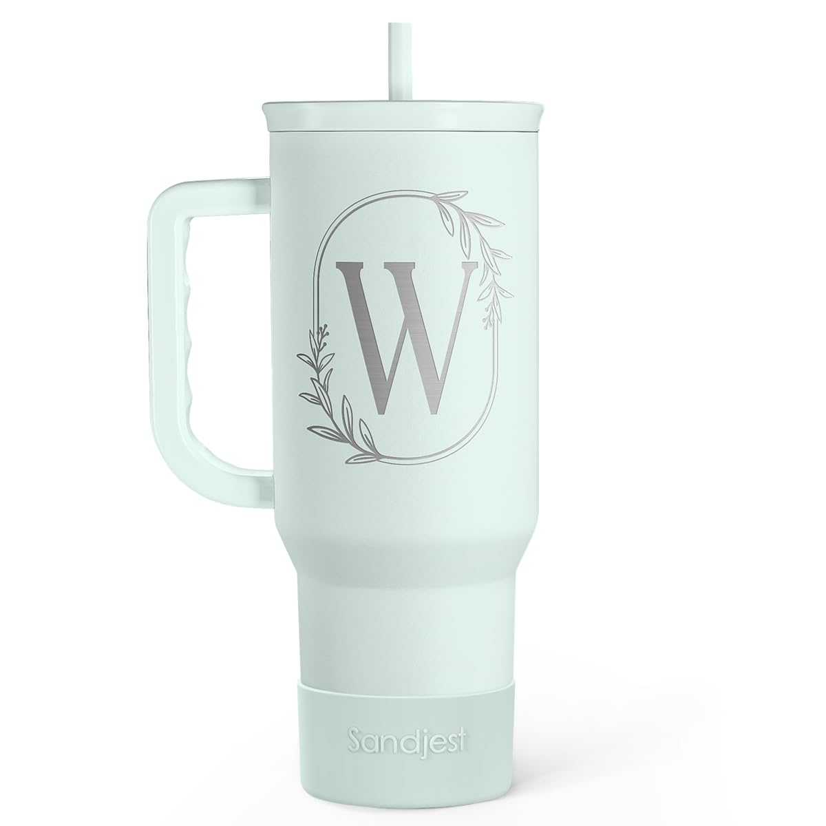 Personalized Monogrammed Tumbler with Handle 40oz, Letter W Tumblers Insulated Coffee Travel Cup, Custom Initial Gift for Women Girls Friends,