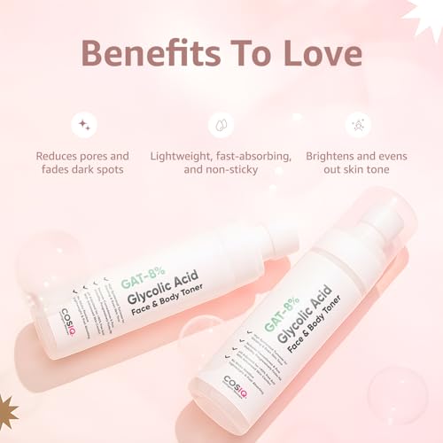 Image of COS-IQ 8% Glycolic Acid Toner, Glowing & Even Skin Tone, Women & Men, 100ml | Exfoliates & Brightens For Face & Body, Reduces Tan & Dullness, Alcohol-Free, Use 2-3 Times Weekly At Night