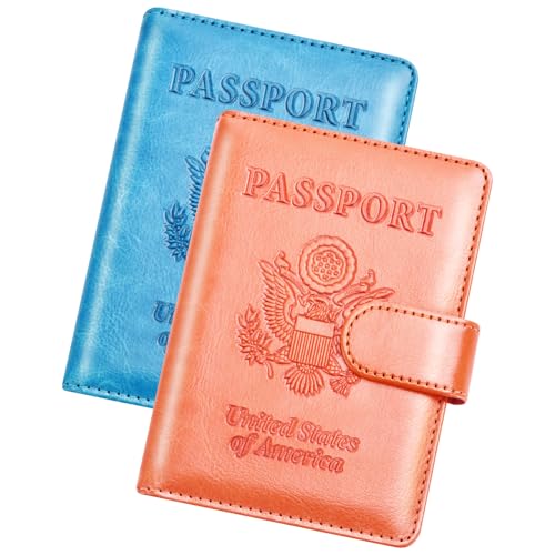 Herain Passport Holder for Travel Essentials, 2 Pcs Passport Cover Wallet Case Travel Gifts Women Men Family, RFID Passports Book Card Holders Travels Cruise Accessories Must Haves