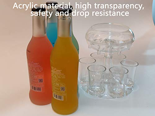 6 Shot Glass Dispenser and Holder Shot Dispenser for Filling Liquids, with 6 cups, bottle opener, straw brush, cocktail dispenser for Bar Parties