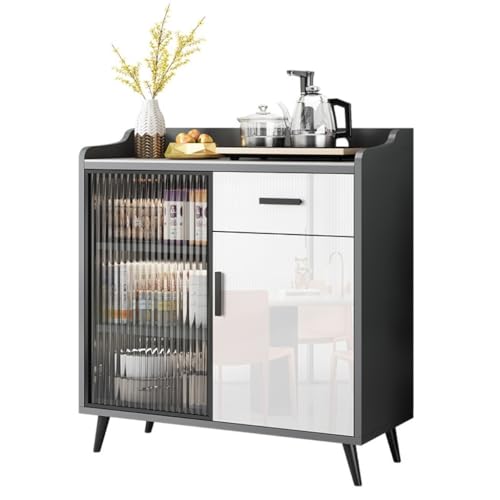 Moderno aparador con puerta de cristal de pizarra para cafeterías, restaurantes y cocinas, armario de entrada de madera maciza con amplio espacio de almacenamiento, elegante mesa de buffet con puertas
