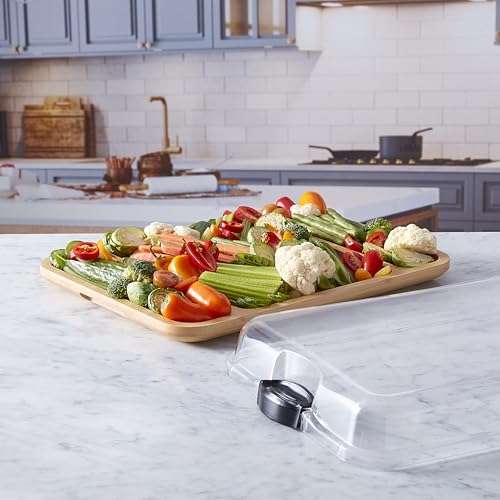 FARBERWARE Build-a-Board Cutting Board with Three Compartments and Clear Locking Lid for Charcuterie, Snacks, and More, Acacia - Image 2
