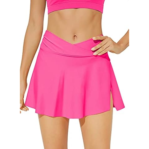 Aleumdr High Waisted Swim Skirts Women Fashion Bikini Bottom Skirt Tummy Control Swimming Shorts Pink X-Large Cover