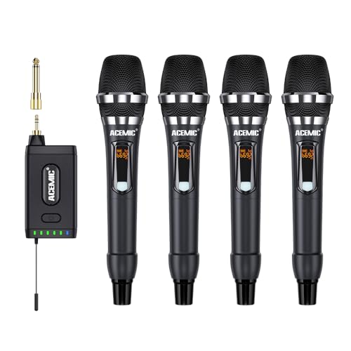 ACEMIC UHF Wireless Microphone System 4-Channel Cordless Mic with 4 Handheld Dynamic Microphones for Church, Speech, Weddings, Karaoke Machine, Q4