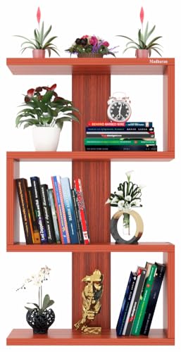 Image of Madhuran S Shape Engineered Wood Wall Mounted Decor Items Display Shelf (Teak)