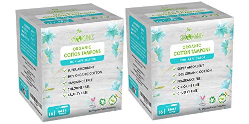 Organic Cotton Non-Applicator Tampons (Super Absorbency) by Sky Organics (2 Pack)- Chemical-Free, Ve - //coolthings.us