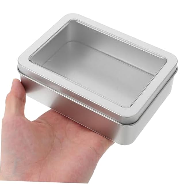 BESTOYARD 4pcs Rectangular Tin Boxes with Window Lid Small Metal Storage Containers for Candy Biscuit and Sewing Tools Sturdy Tinplate with User-Friendly Opening