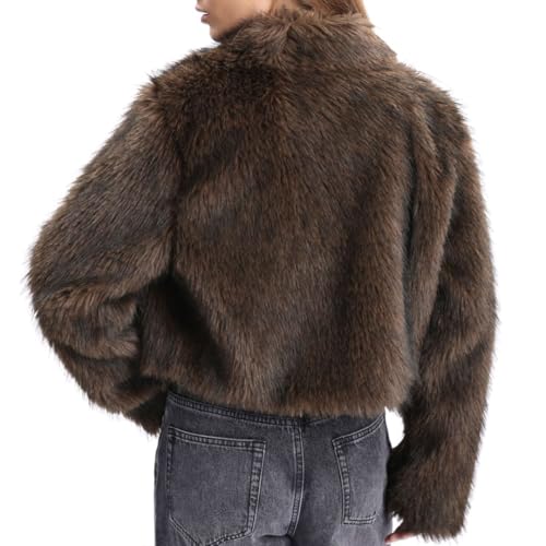 Amazhiyu Women's Faux Fur Cropped Coat Winter Open-front Long Sleeve Jackets Warm2