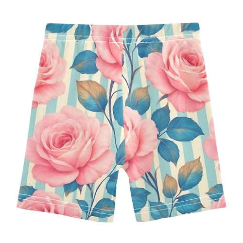Toddler Biker Shorts for Girls Cotton Under Shorts for Dresses Vintage Pink White Roses Blue Summer Outfits 4t2