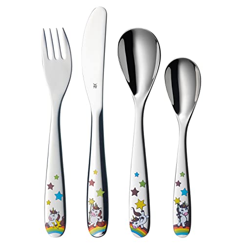 WMF Unicornio - Cubertería para niños 4 piezas (tenedor, cuchillo de mesa, cuchara y cuchara pequeña) …