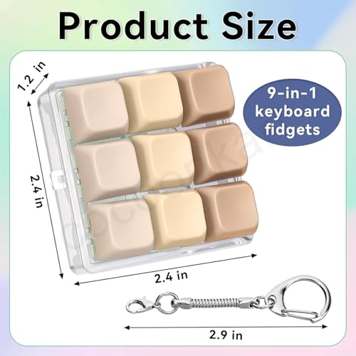 Image of 9 in 1 Keyboard Fidget Toy, Keyboard Fidget Keychain Anti-Stress Keyboard Decompression Button Finger Clicker Toys Stress Relief Fidget Gifts (Brown)