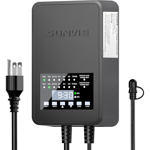 SUNVIE 300W Low Voltage Landscape Transformer with 2 Independent Control Output Landscape Lighting