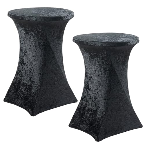 Outpain 32x43 Inch Round Cocktail Tablecloth Black Velvet - Stretch Spandex Highboy Table Cover for 36