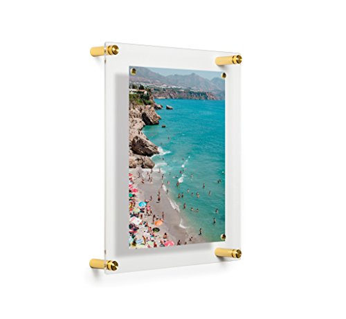 Wexel Art 12x14-Inch Magnetic Single Panel Framing Grade Acrylic Floating Frame with Gold Hardware for 8x10-Inch Art & Photos