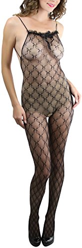 Image of ToBeInStyle Women's Bodystocking Crotchless Peek-A-Boo Fishnet Lace Bodysuit