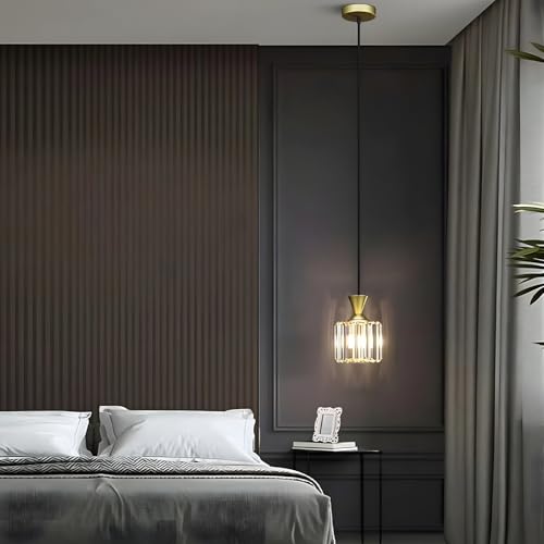 niuniaj Pendant Light,Acrylic Crystal Pendant Light Shade,150CM Adjustable Ceiling Pendant Light Fitting,E27 Pendant Ceiling Light fof Living Room Bedroom Kitchen Dining Room Hallway Glod(NO Bulb) - Image 2