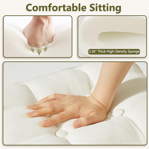 Royal Windsor Vanity Stool with Metal X Leg, Makeup Vanity Chair Foot Stool for Living Room, Small Square Ottoman Stool Foot Rest, Vanity seat for Bedroom,Linen Beige - Thumbnail 6