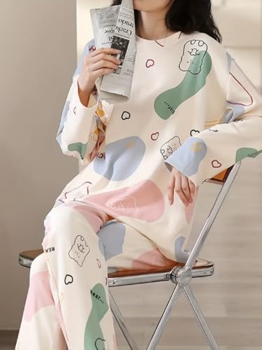 Image of Louis Luxe Womens Korean Night Dress || Full Pyjama Set || Korean Nightsuit || Women Nightwear ||Round Neck Full Sleeve Nightsuit || Loungewear || Everyday Nightdress (ND-02)