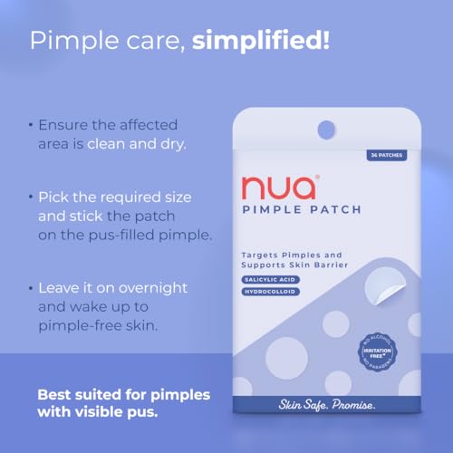 Image of Nua Pimple Patch | 72 Hydrocolloid and Salicylic Acid Patches | Absorbs Oil, Prevents Scarring | Overnight Treatment | For All Skin Types | Acne Patches for Face