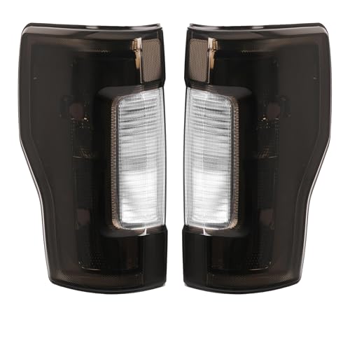HECASA Pair Tail Light Compatible with 2017-2019 Ford F250 F350 F450 Super Duty Pickup Truck Replacement for FO2800256 FO2801256 Tail Rear Lamp w/o Blind Spot Smoke Lens Chrome Housing LH&RH
