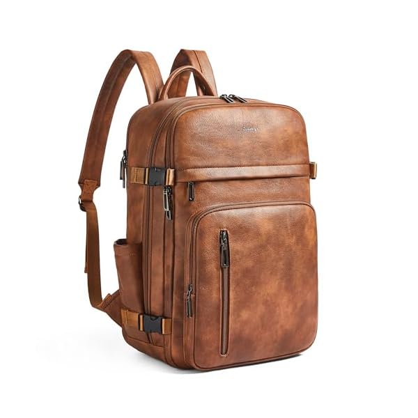 Travel Backpack for Women, Fits 17.0" Notebook, Stylish Lay-Flat Carry-on Vegan Leather Backpack with Luggage Strap for Travel and Daily Use